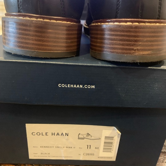 Cole Haan Black Leather Monk Strap Derbys - Picture 3 of 4